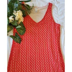 Motherhood Maternity Blouse Top SZ Medium Orange V Neck Sleeveless Crochet Knit